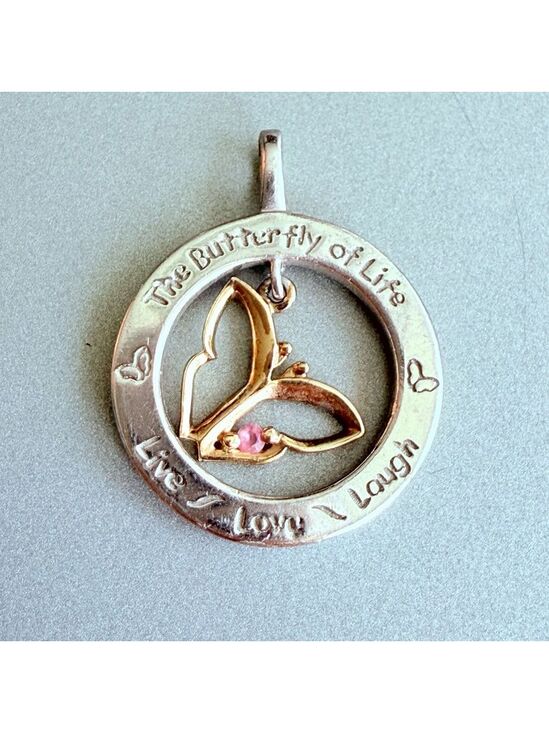 Jewelry - 14K Gold Ruby Butterfly Of Life Cancer Hope Charm Sterling 925 Pendant Live Love